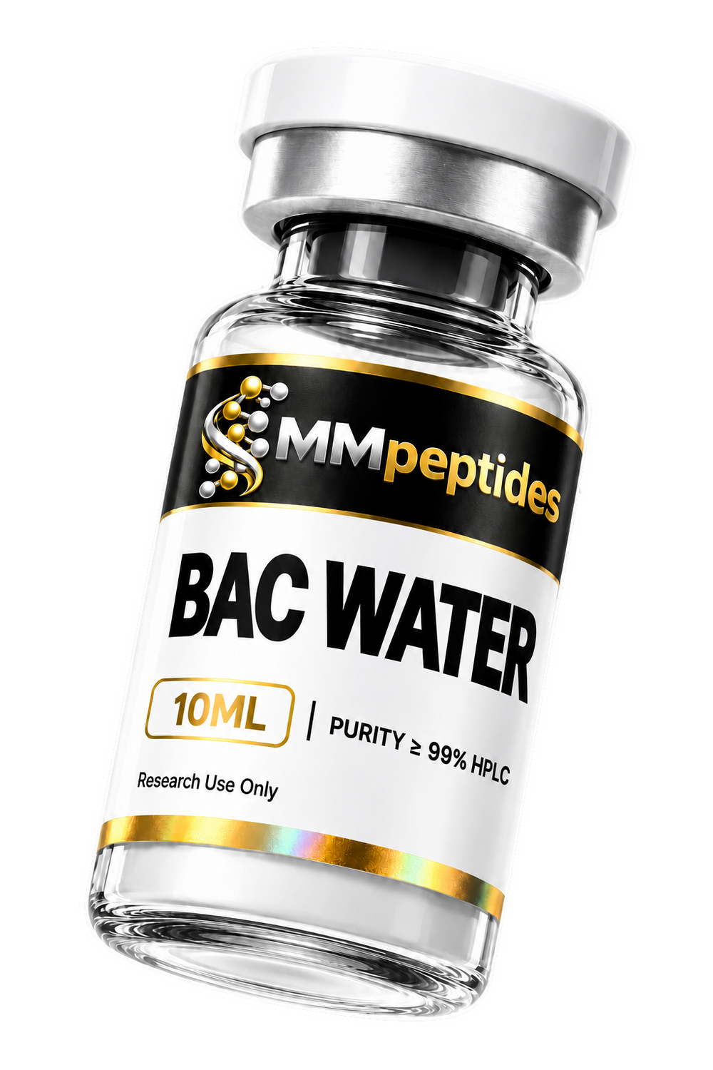 MMpeptides bacteriostatic water 10ml vial with 0.9% benzyl alcohol, solvent for reconstituting lyophilised research peptides