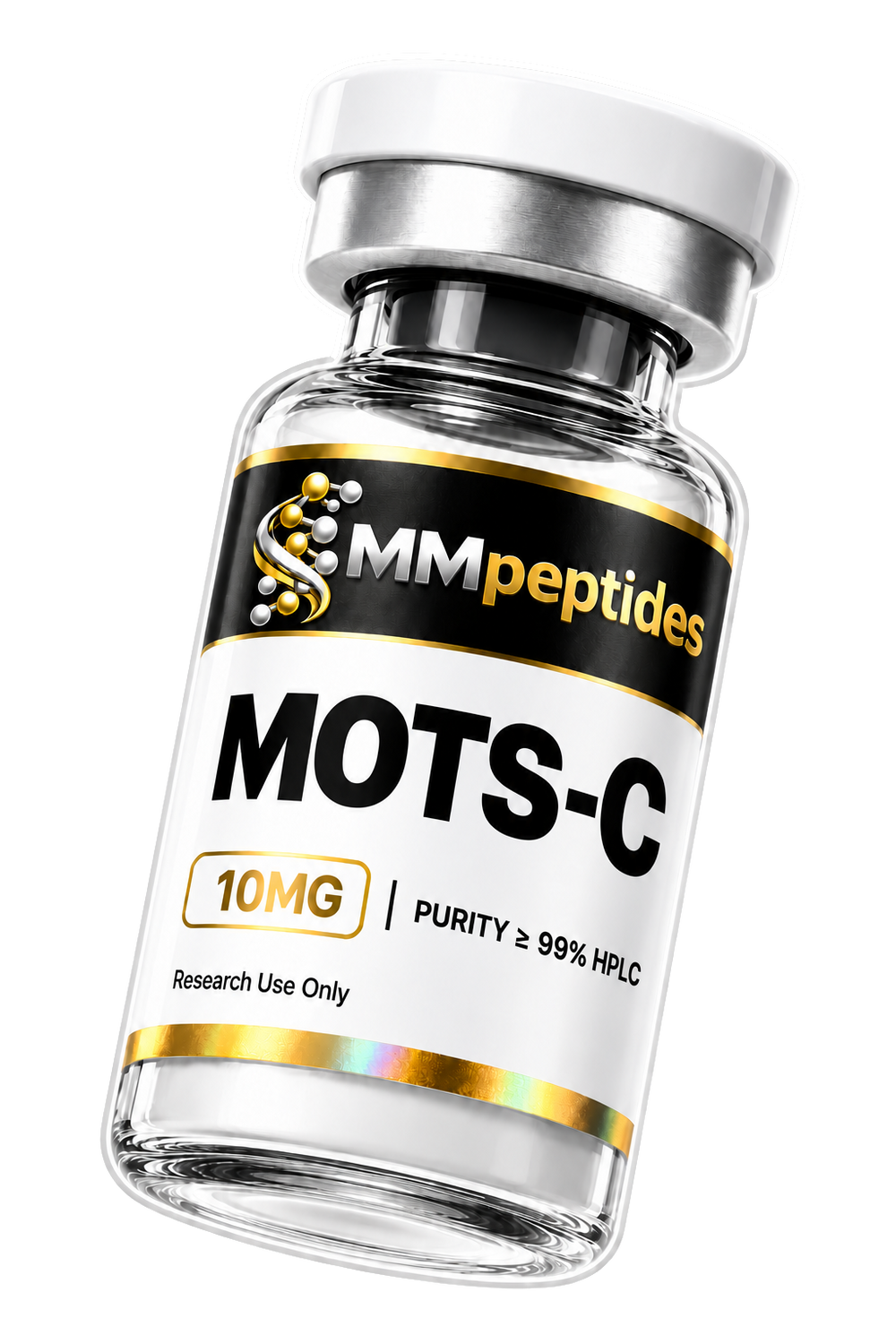 MMpeptides MOTS-C 10mg research peptide vial, lyophilised, ≥99% HPLC purity, for laboratory research use only