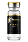MMpeptides GHK-Cu 100mg research peptide vial with matte black and gold label
