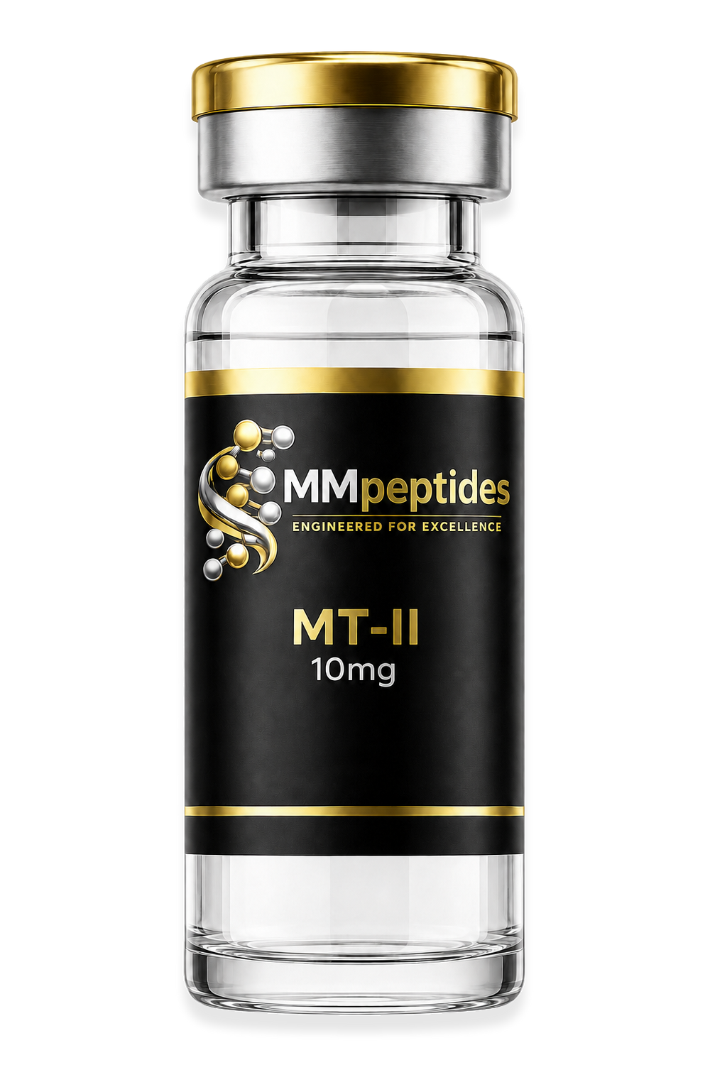 MMpeptides MT-2 10mg research peptide vial with black and gold label