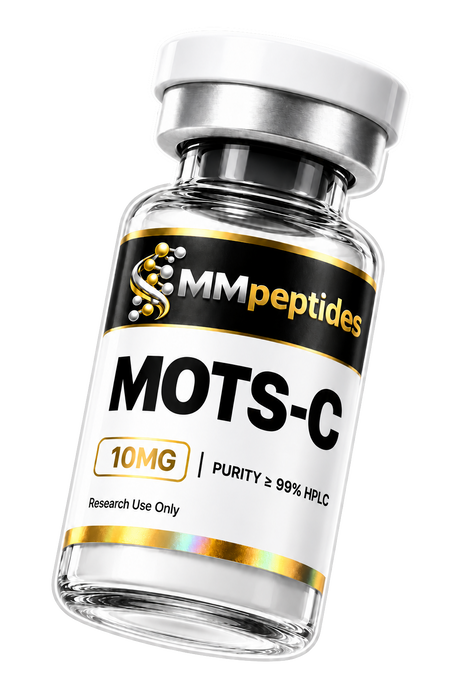 MMpeptides MOTS-C 10mg research peptide vial, lyophilised, ≥99% HPLC purity, for laboratory research use only