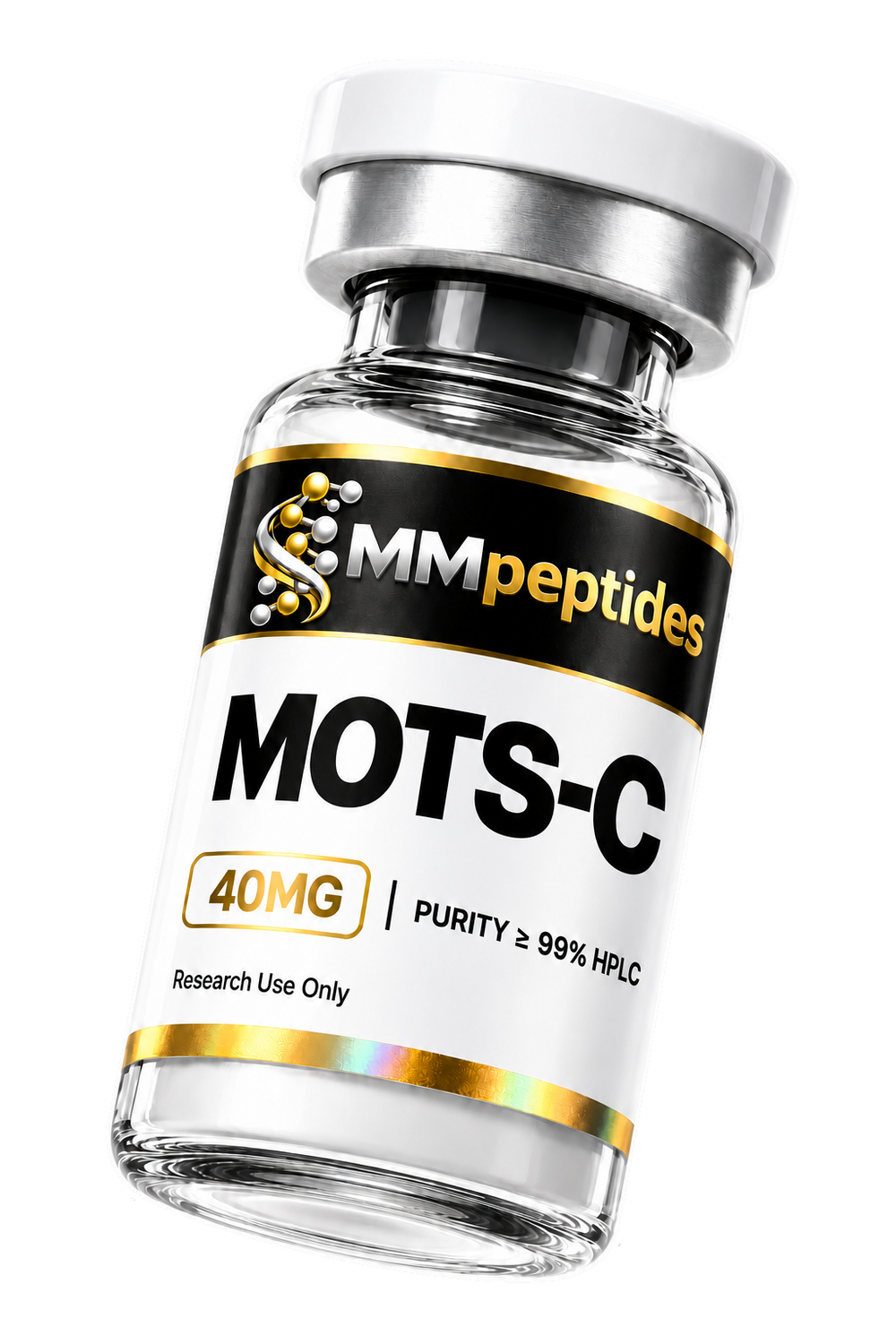 MMpeptides MOTS-C 40mg research peptide vial, lyophilised, ≥99% HPLC purity, for laboratory research use only