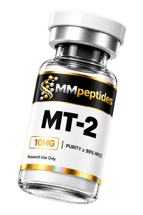 MMpeptides MT-2 (Melanotan 2) 10mg research peptide vial, lyophilised, ≥99% HPLC purity, for laboratory research use only