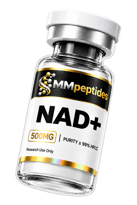 MMpeptides NAD+ 500mg research vial, lyophilised, ≥99% HPLC purity, for laboratory research use only