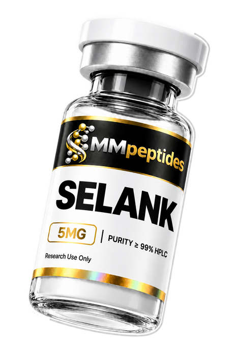 MMpeptides Selank 5mg research peptide vial, lyophilised, ≥99% HPLC purity, for laboratory research use only