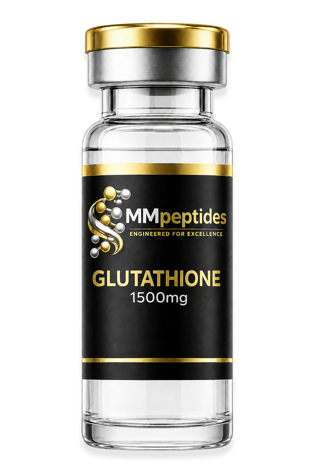 MMpeptides Glutathione 1500mg antioxidant vial with black and gold label