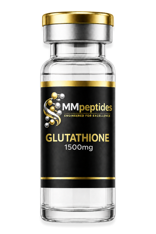 MMpeptides Glutathione 1500mg antioxidant vial with black and gold label