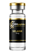 MMpeptides Selank 5mg research peptide vial with black and gold label